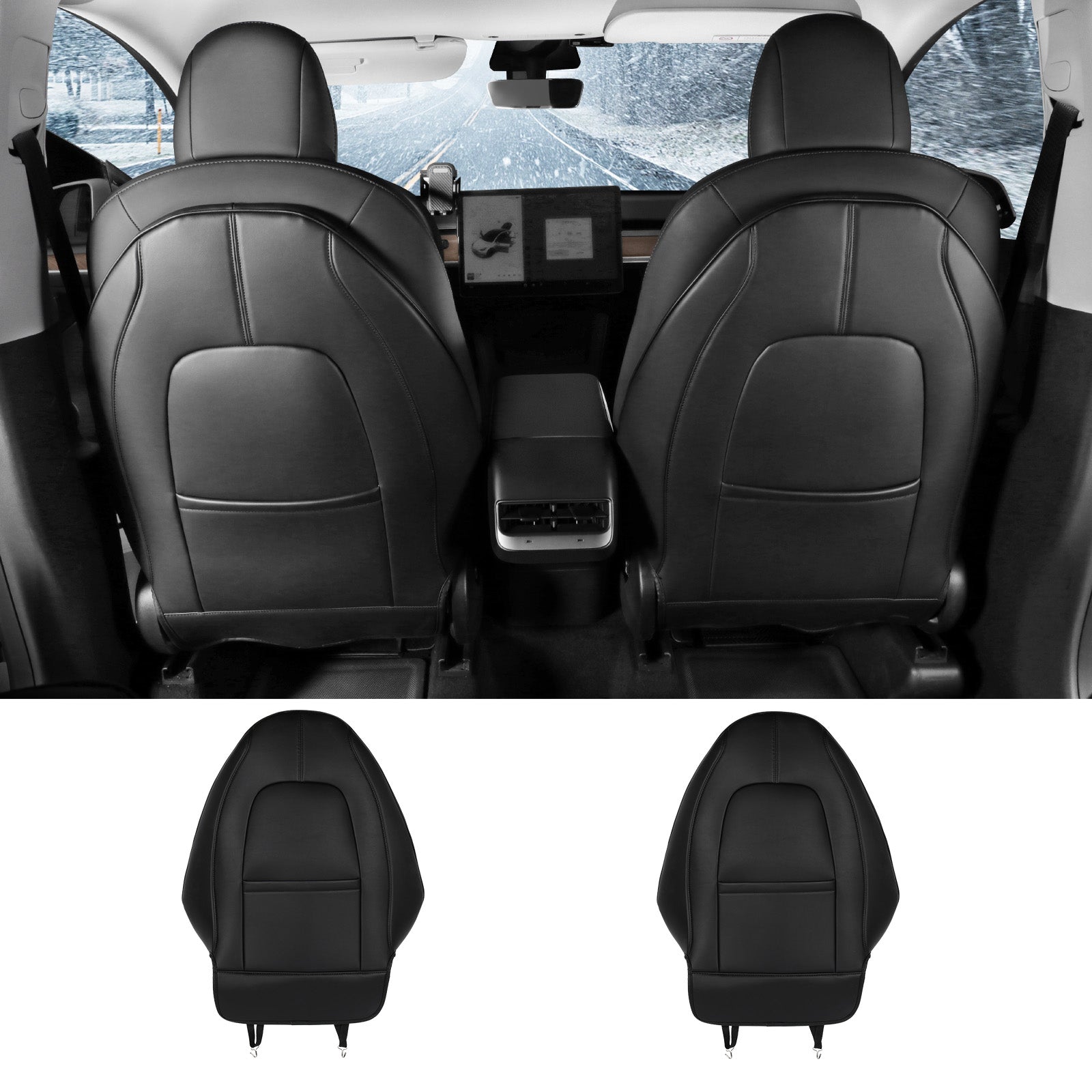 Faux Leather Car Seat Cover Custom for Tesla Model 3 Model Y 2020 - 2023  Full Set Front Rear Seat Vehicle Cushion Cover