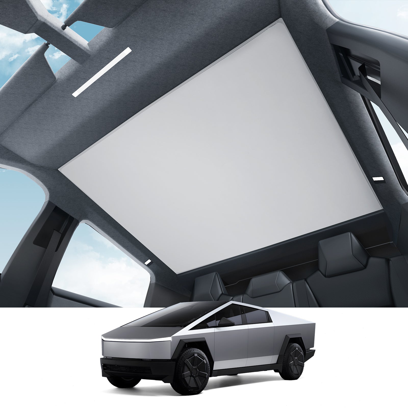 BASENOR 2024 Newest Tesla Cybertruck Sunshade [Nano Ice Crystal Cooling] Glass Roof Sun Shade Block UV Cover [No Gaps] Top Window Keep Cooling Foldable Sunshades Bag for Cybertruck Accessories