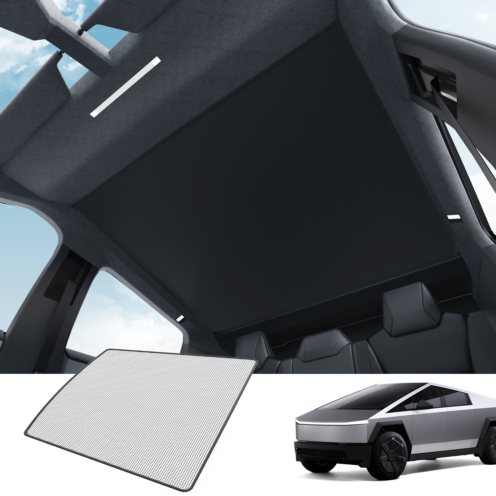 BASENOR 2024 Newest Tesla Cybertruck Sunshade [Nano Ice Crystal Cooling] Glass Roof Sun Shade Block UV Cover [No Gaps] Top Window Keep Cooling Foldable Sunshades Bag for Cybertruck Accessories