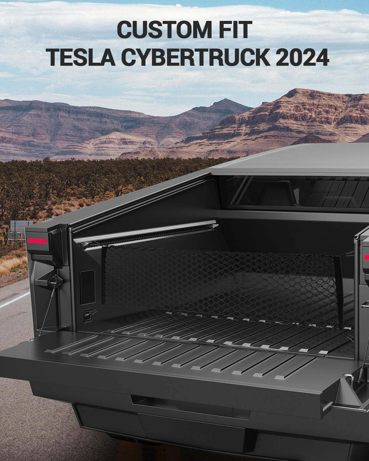 BASENOR Tesla Cybertruck 2024 Trunk Cargo Mesh Net for Pickup Truck Bed with Strong Metal Hook (Envelope-Style) Cargo Net Storage Organizer for Exterior Cybertruck Accessories