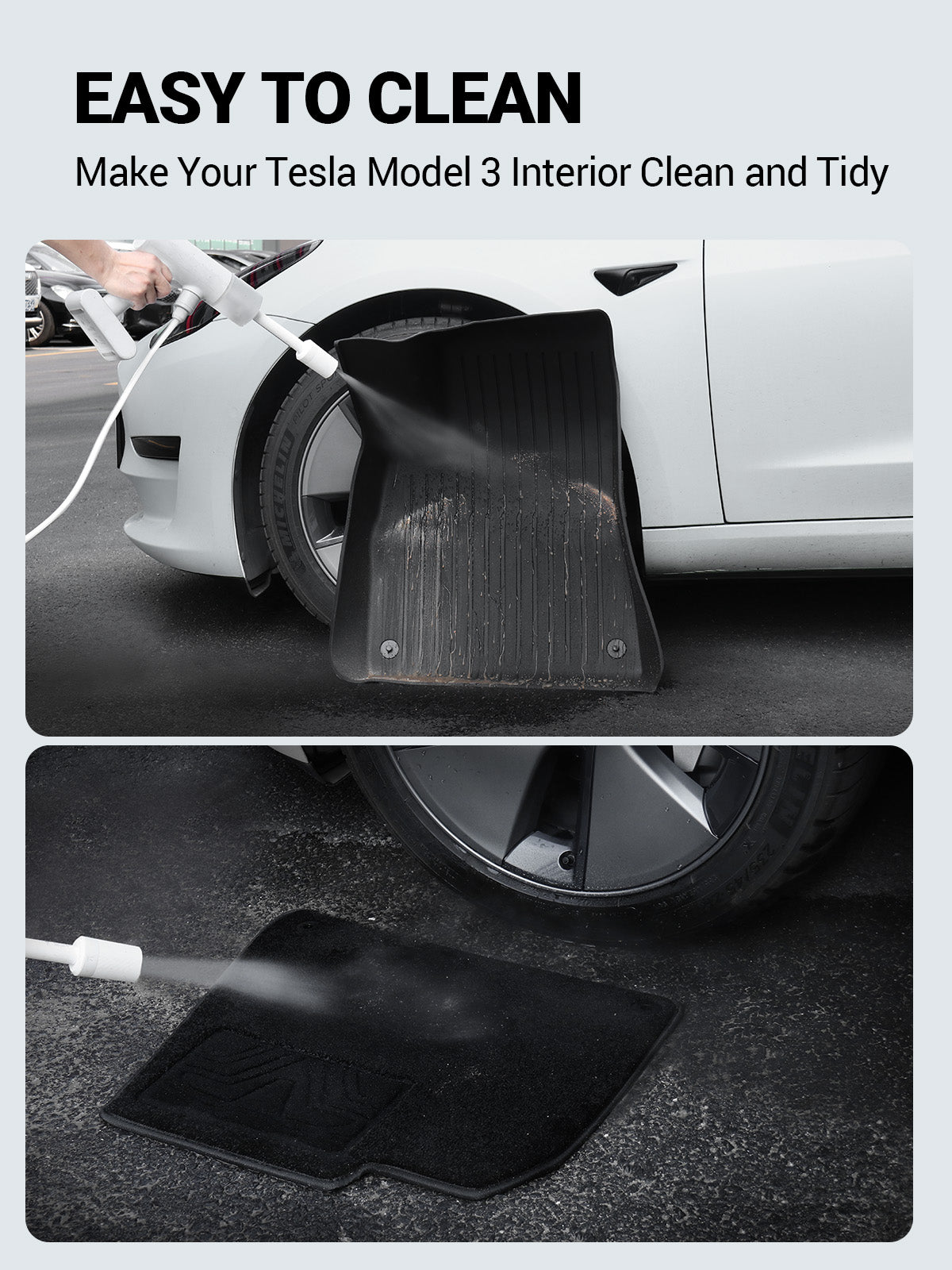 BASENOR Tesla Model 3 Floor Mats Set All Weather Waterproof TPE Floor Mat Removable Anti-Slip Carpet Interior Liners Front Rear Cargo Liner Model 3 Accessories 2017-2023 (6 PCS)