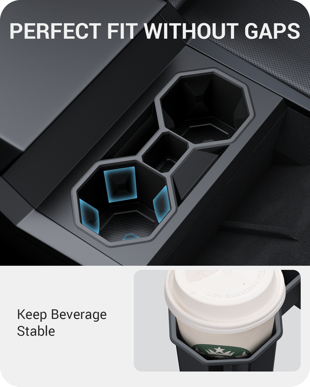 BASENOR 2024 Tesla Cybertruck Center Console Cup Holder Insert [Carbon Edition] Silicone Non-Slip Car Drink Holder Cybertruck Interior Accessories Black