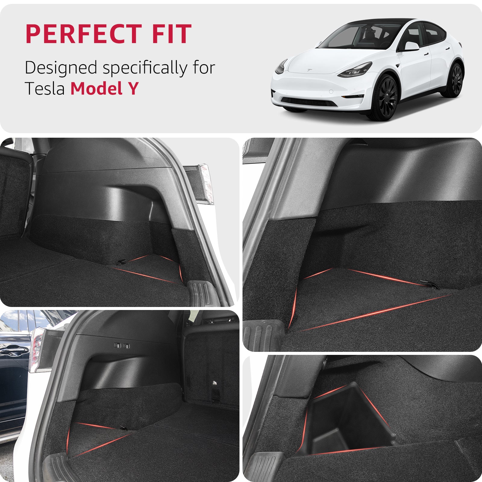 BASENOR Trunk Organizer Storage Bins with Lip for Tesla Model Y（Set of 2）