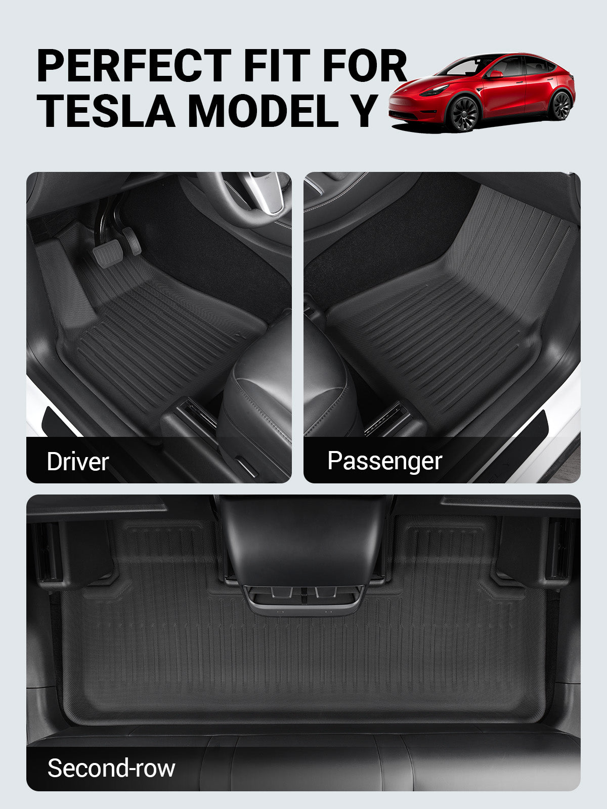 BASENOR 9PCS Tesla Model Y Floor Mats 3D Full Set Interior Liners All-Weather Anti-Slip Waterproof Trunk Mat Second Row Seats Back Cover Protector Mat Accessories