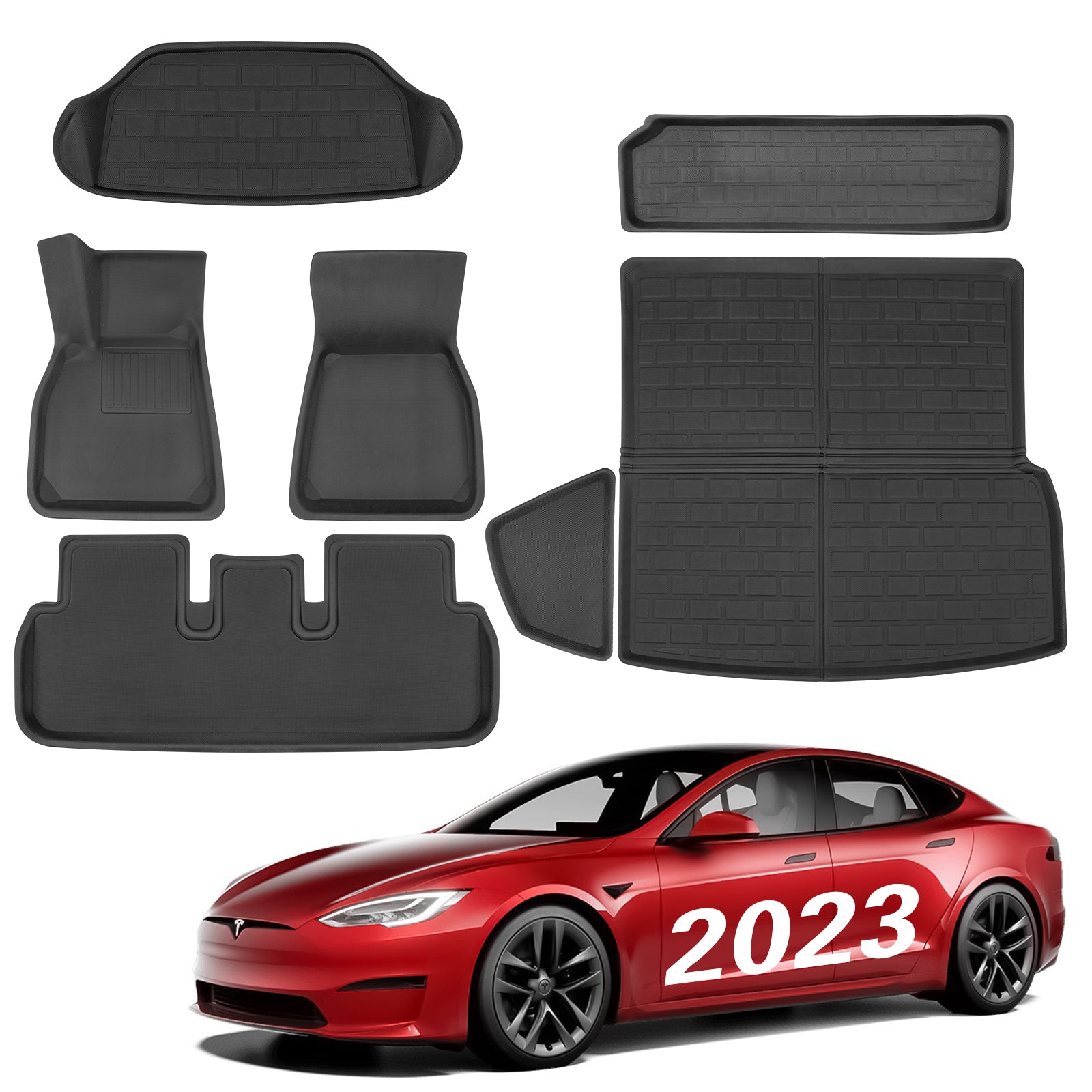 BASENOR Floor Mats 3D Full Set for 2023 2022 2021 Tesla Model S