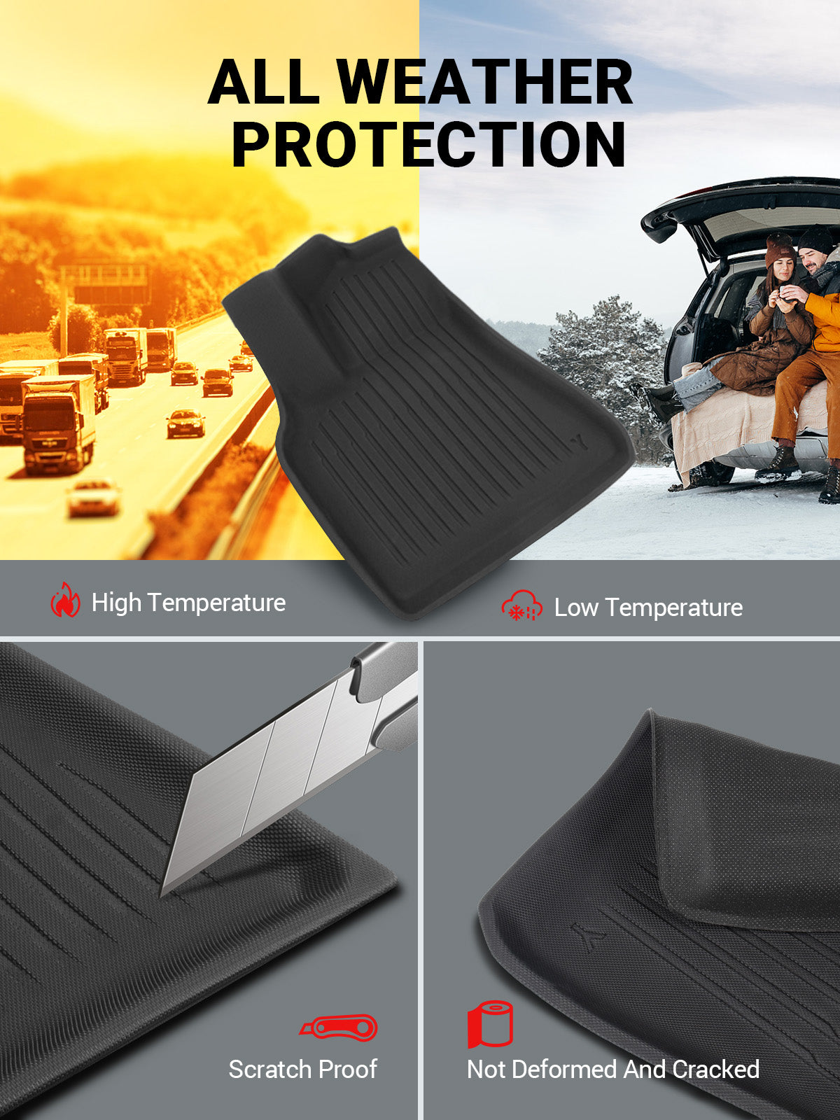 BASENOR 9PCS Tesla Model Y Floor Mats 3D Full Set Interior Liners All-Weather Anti-Slip Waterproof Trunk Mat Second Row Seats Back Cover Protector Mat Accessories