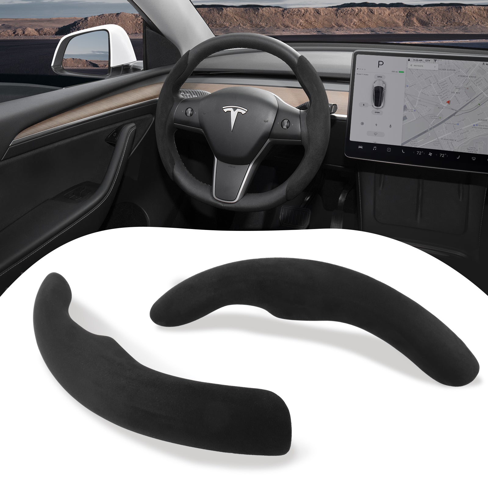 BASENOR Tesla Model 3 Model Y Steering Wheel Cover Steering Wheel Wrap Protector Anti-Slip Interior Accessories