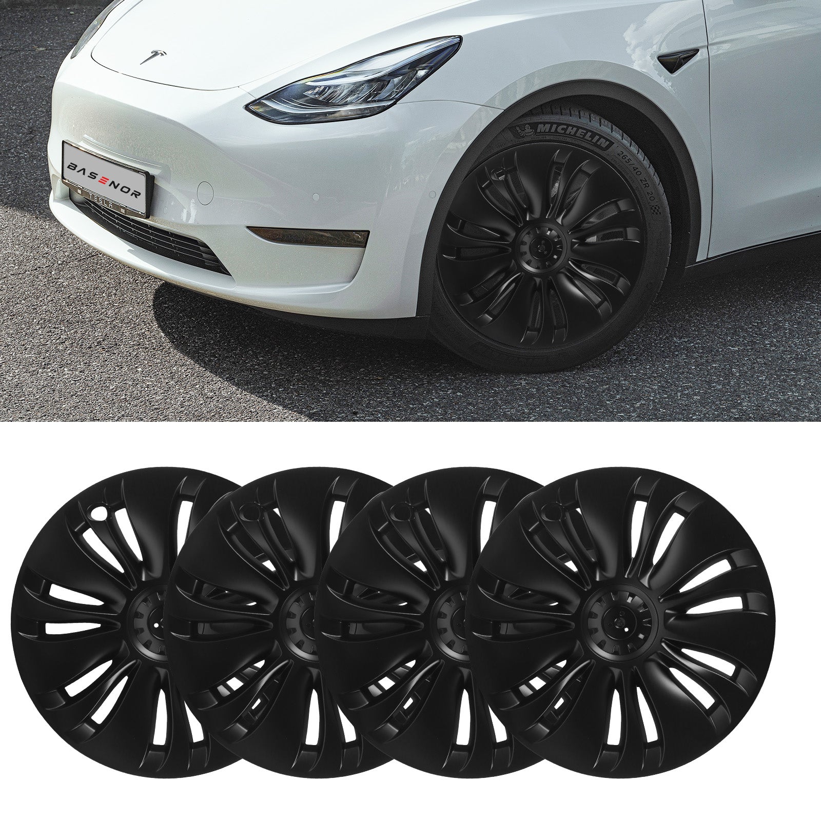 BASENOR 2023-2020 Tesla Model Y Hubcaps Wheel Cover Wheel Hub Caps OEM Rim Protectors Replacement Cover Exterior Accessories Set of 4