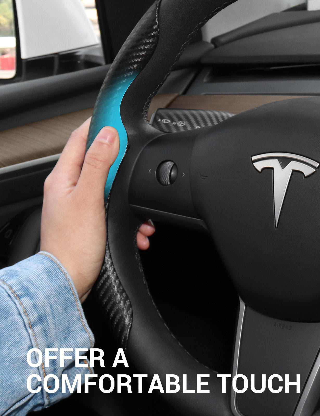 BASENOR Tesla Model 3 Model Y Steering Wheel Cover Steering Wheel Wrap Protector Anti-Slip Interior Accessories