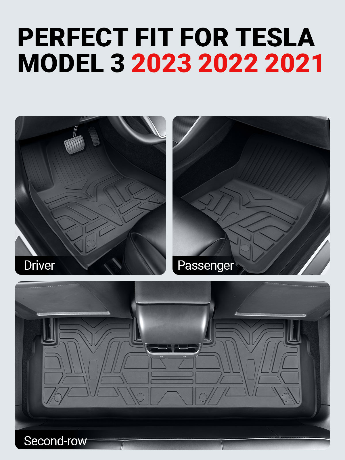 BASENOR Floor Mat TPE Full Set Mats for 2021 2022 2023 Tesla Model 3