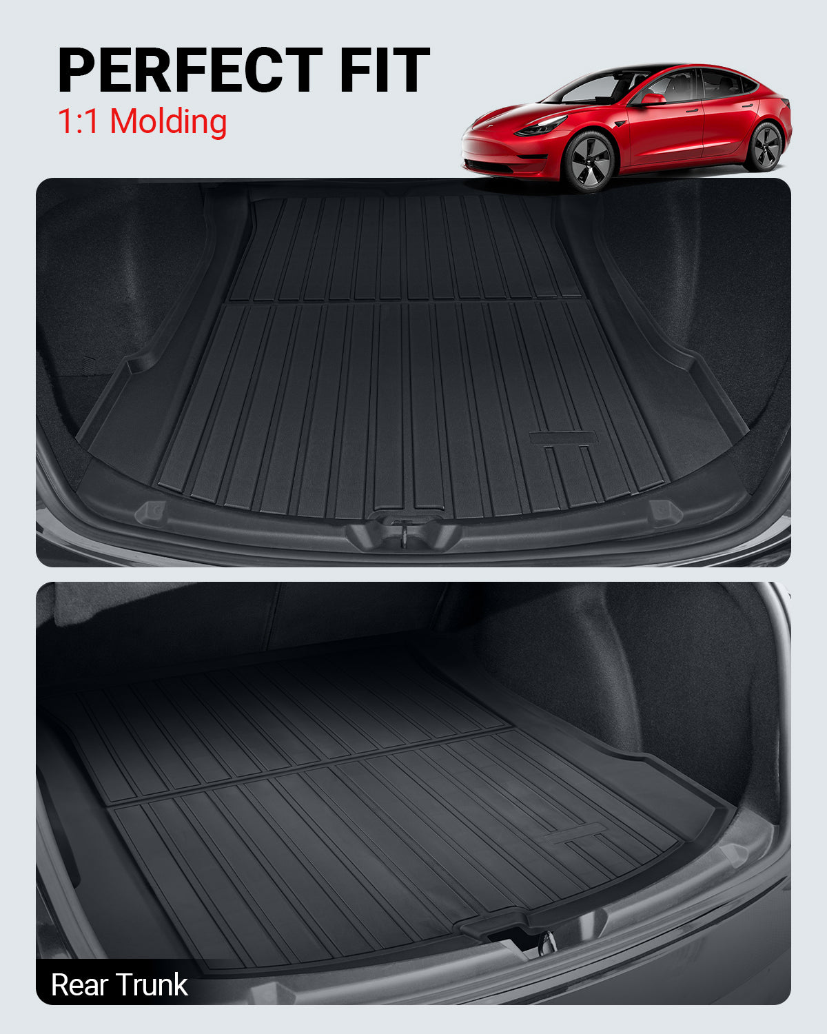 BASENOR 2023 2022 2021 Tesla Model 3 Floor Mats TPE All-Weather Floor Liners & Trunk Mat Set Rear Cargo Liner for Model 3 Interior Accessories 4PCS