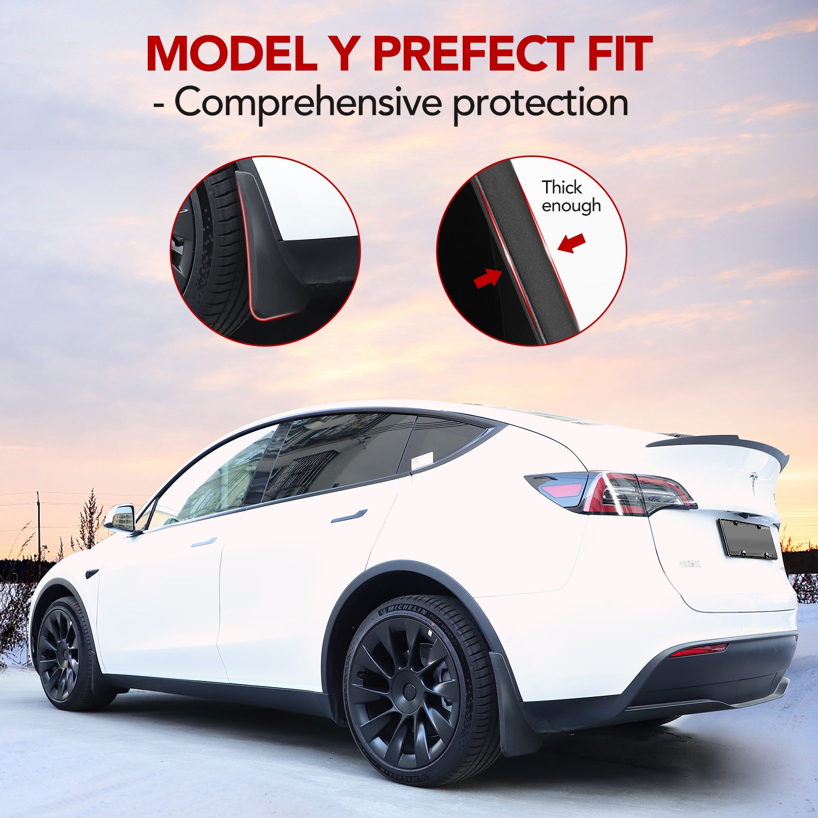 BASENOR Mud Flaps Splash Guards (Set of Four) for Tesla Model Y