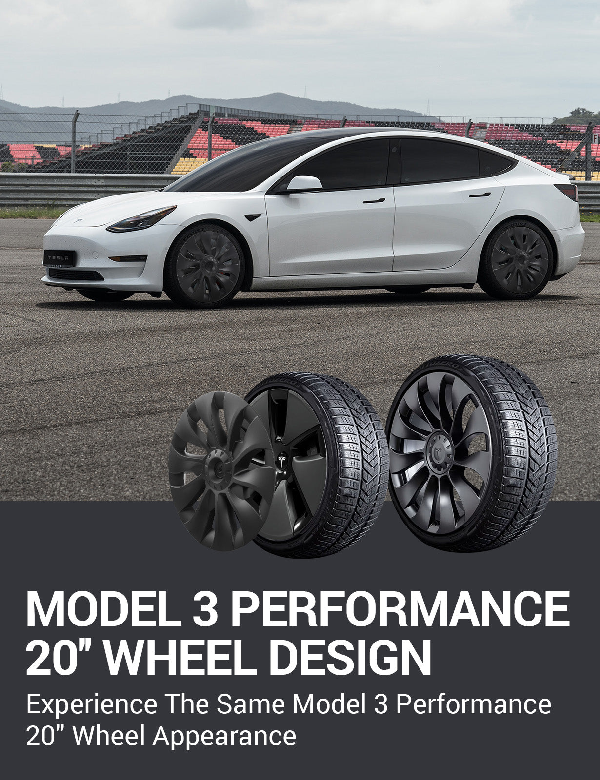 BASENOR Tesla Model 3 Wheel Cover 18 Inch Hubcap Wheel Hub Caps OEM Rim Protectors Cover Replacement Exterior Accessories Performance Upgrade (Set of 4) for 2017-2023