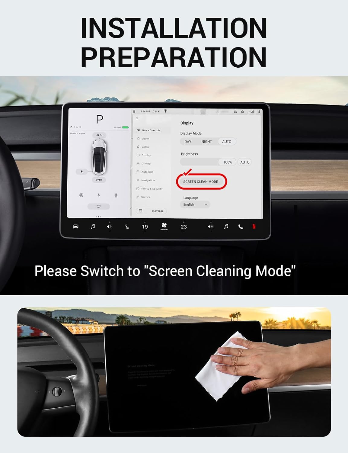 BASENOR Tesla Model Y Model 3 Screen Protector Matte Center Control Tempered Glass Touchscreen Protector 9H Anti Fingerprint Anti-Glare Interior Accessories Gen 2 (Not Suitable for 2024 Model 3)