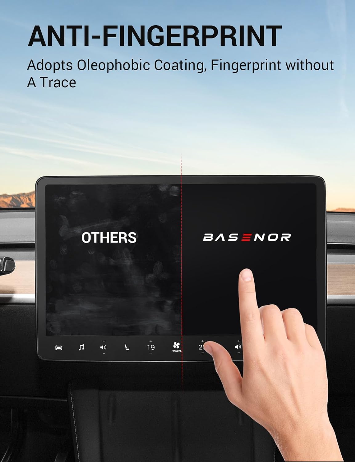 BASENOR Tesla Model Y Model 3 Screen Protector Matte Center Control Tempered Glass Touchscreen Protector 9H Anti Fingerprint Anti-Glare Interior Accessories Gen 2 (Not Suitable for 2024 Model 3)