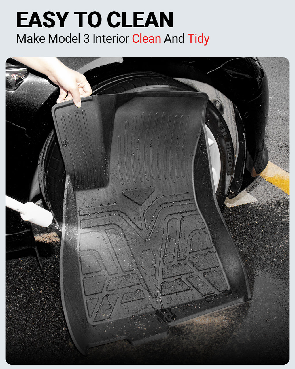 Model 3 Floor Mats All Weather Double Layer Flocking TPE For Tesla (2017-2023)