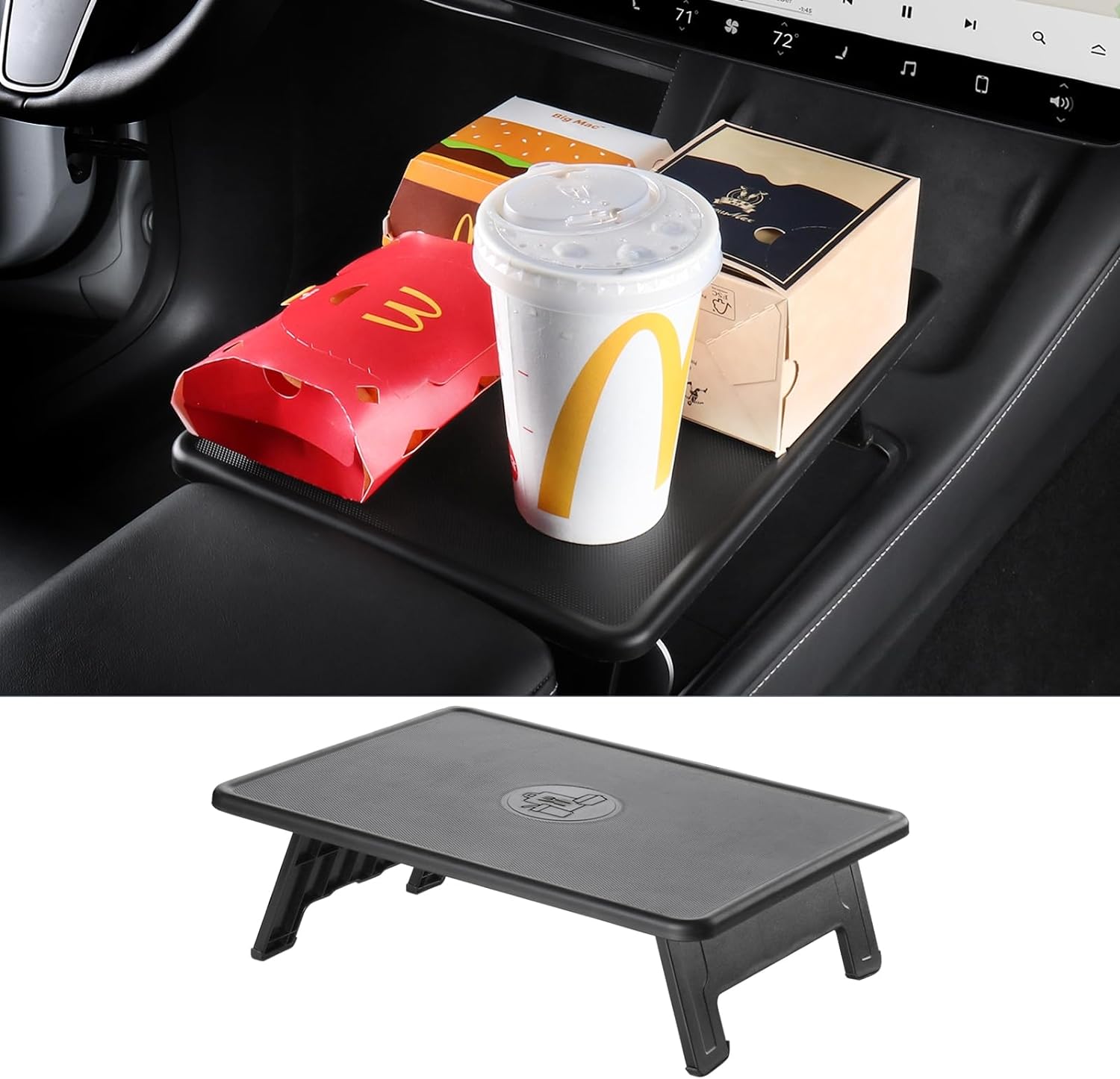 BASENOR Tesla Model 3 Model Y Center Console Table Tray Foldable Food Eating/Laptop Desk for Road Trips 2021-2024 Model Y and 2021-2023 Model 3 Interior Accessories (Not Fit 2024 Model 3)