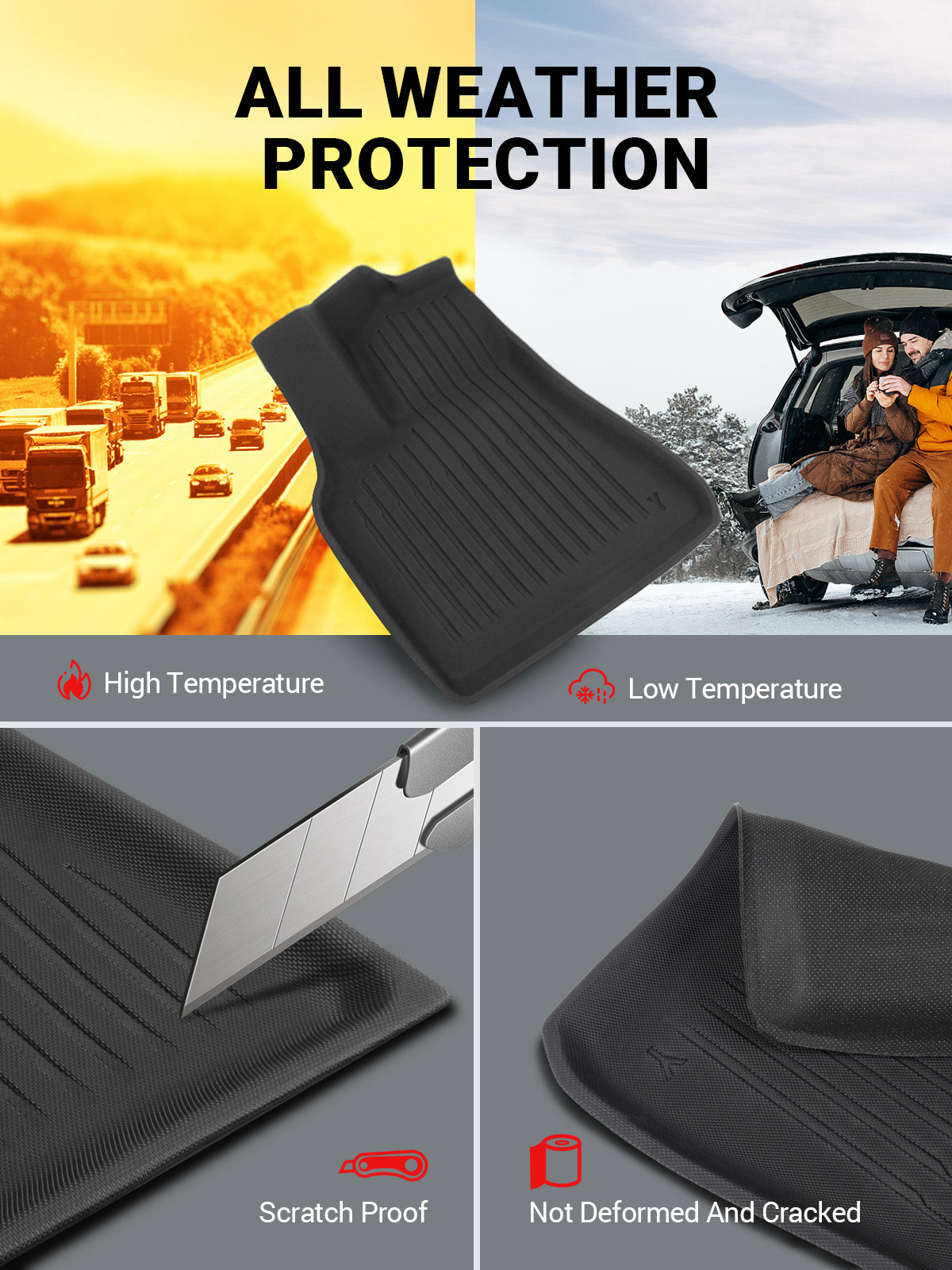 BASENOR 8PCS Tesla Model Y Floor Mats 3D Full Set Interior Liners All-Weather Anti-Slip Waterproof Frunk & Rear Trunk Mat Accessories for 5-Seat Model Y 2023 2022 2021 2020