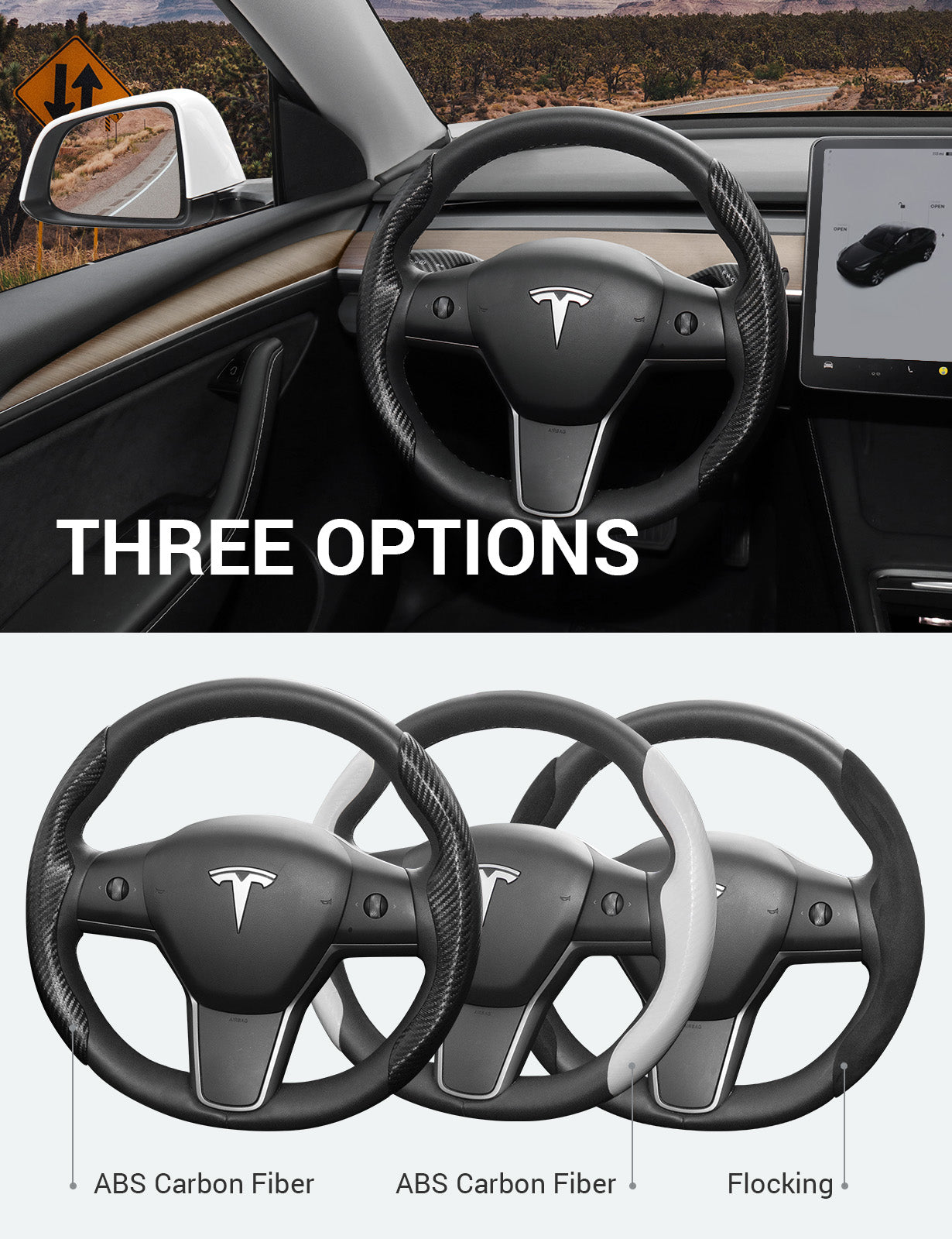 BASENOR Tesla Model 3 Model Y Steering Wheel Cover Steering Wheel Wrap Protector Anti-Slip Interior Accessories