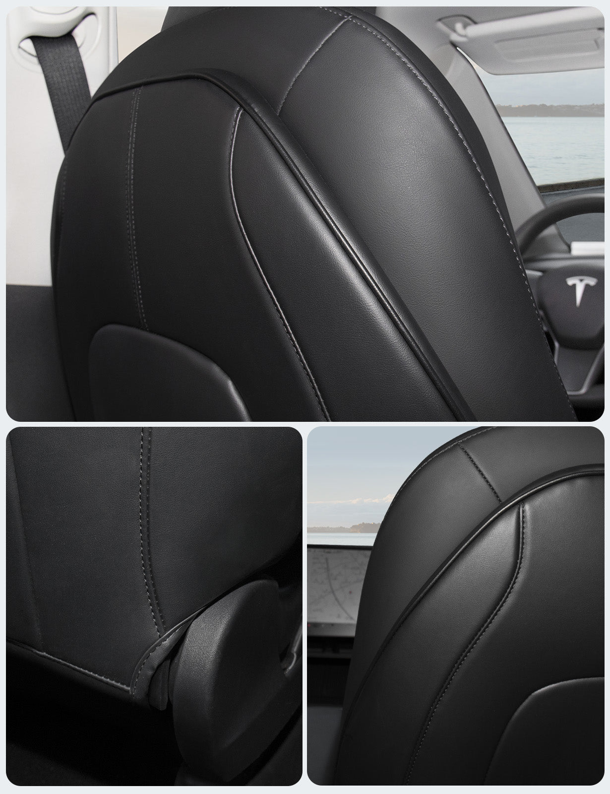 BASENOR Leather Seat Back Kick Protectors(Set of 2) for Tesla Model 3/Y/S LR/Plaid